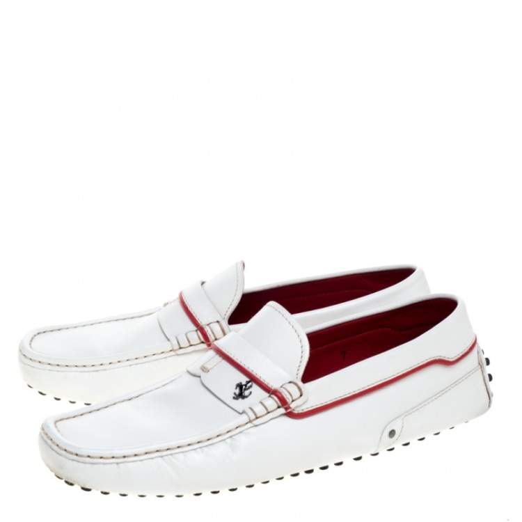Pre Owned Tod's For Ferrari White Leather Slip On Loafers Size 41