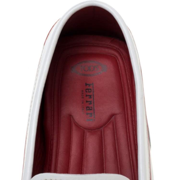 Pre Owned Tod's For Ferrari White Leather Slip On Loafers Size 41