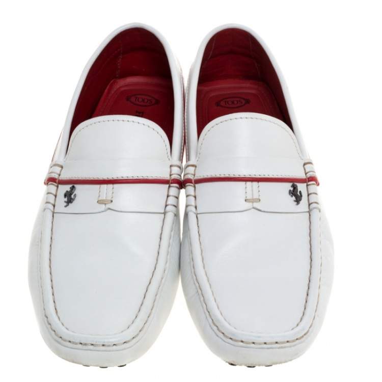 Pre Owned Tod's For Ferrari White Leather Slip On Loafers Size 41