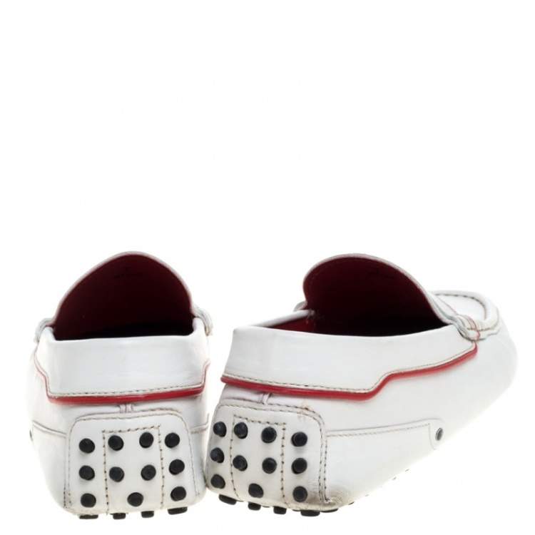 Pre Owned Tod's For Ferrari White Leather Slip On Loafers Size 41