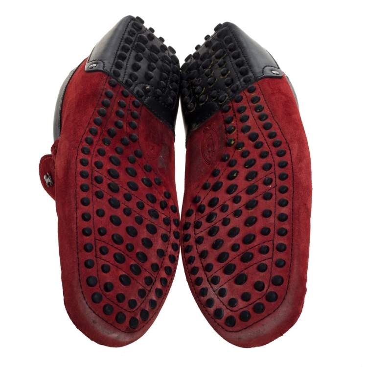 Pre Owned Tod's for Ferrari Red Suede Slip On Loafers Size 41.5