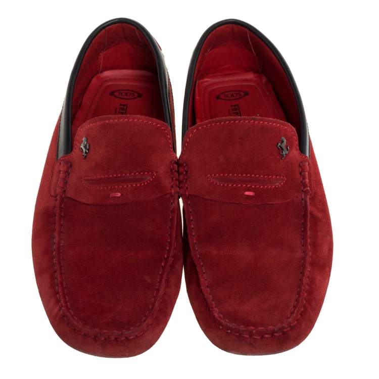 Pre Owned Tod's for Ferrari Red Suede Slip On Loafers Size 41.5