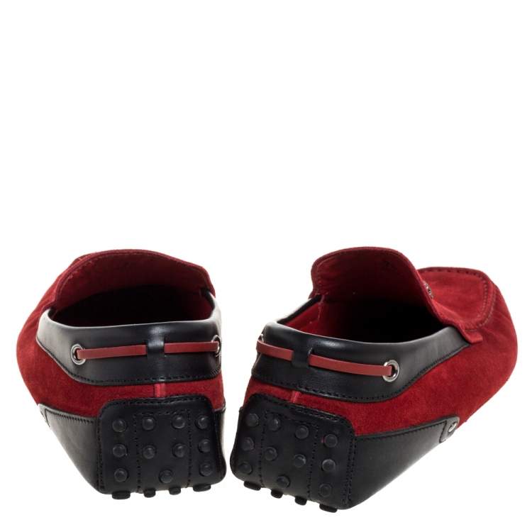 Pre Owned Tod's for Ferrari Red Suede Slip On Loafers Size 41.5
