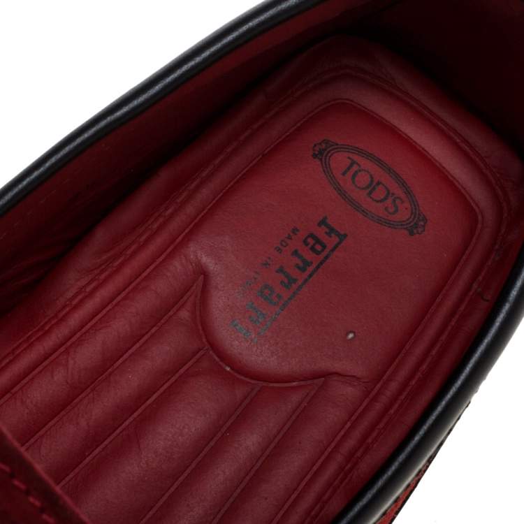 Pre Owned Tod's for Ferrari Red Suede Slip On Loafers Size 41.5