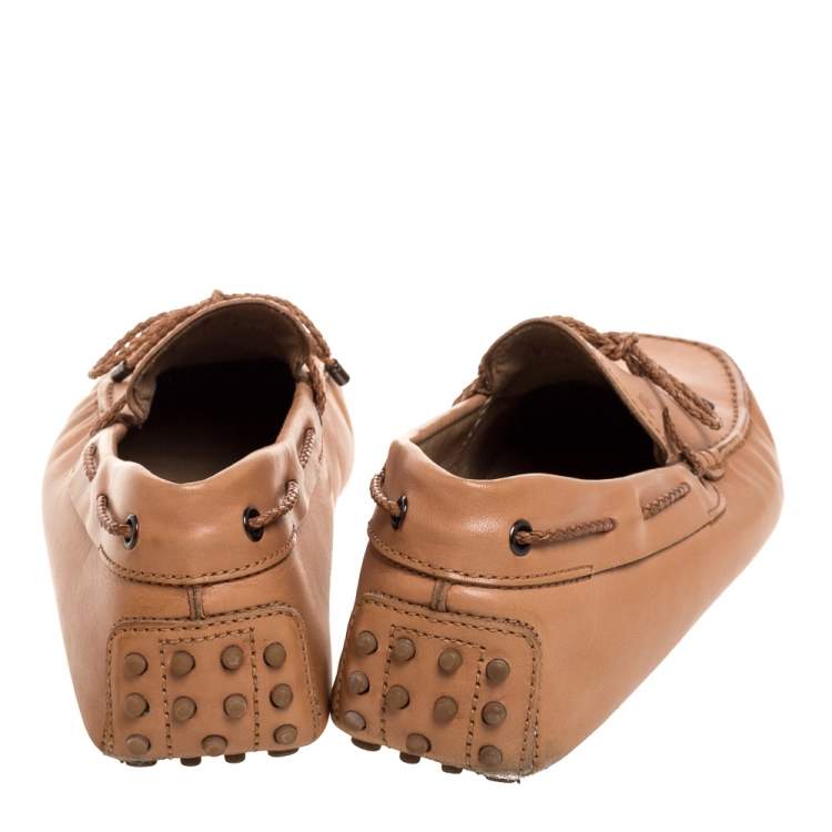 Pre Owned Tod's Beige Leather Bow Slip On Loafers Size 42