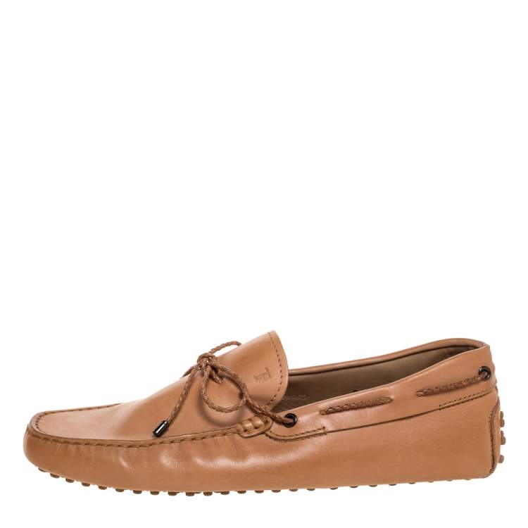 Pre Owned Tod's Beige Leather Bow Slip On Loafers Size 42