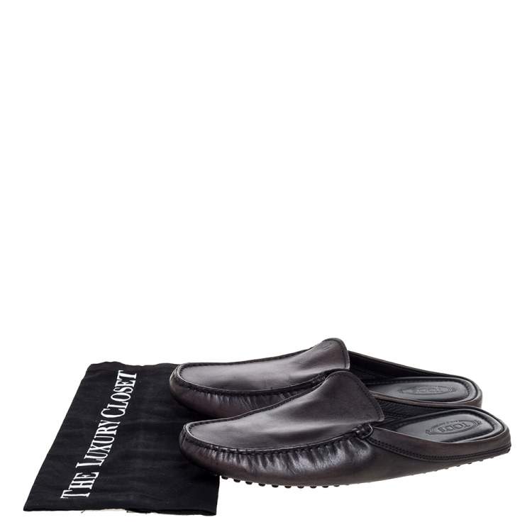 Pre Owned Tod's Black Leather Flat Loafer Mules Size 40