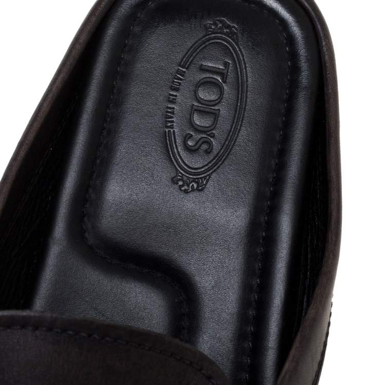 Pre Owned Tod's Black Leather Flat Loafer Mules Size 40