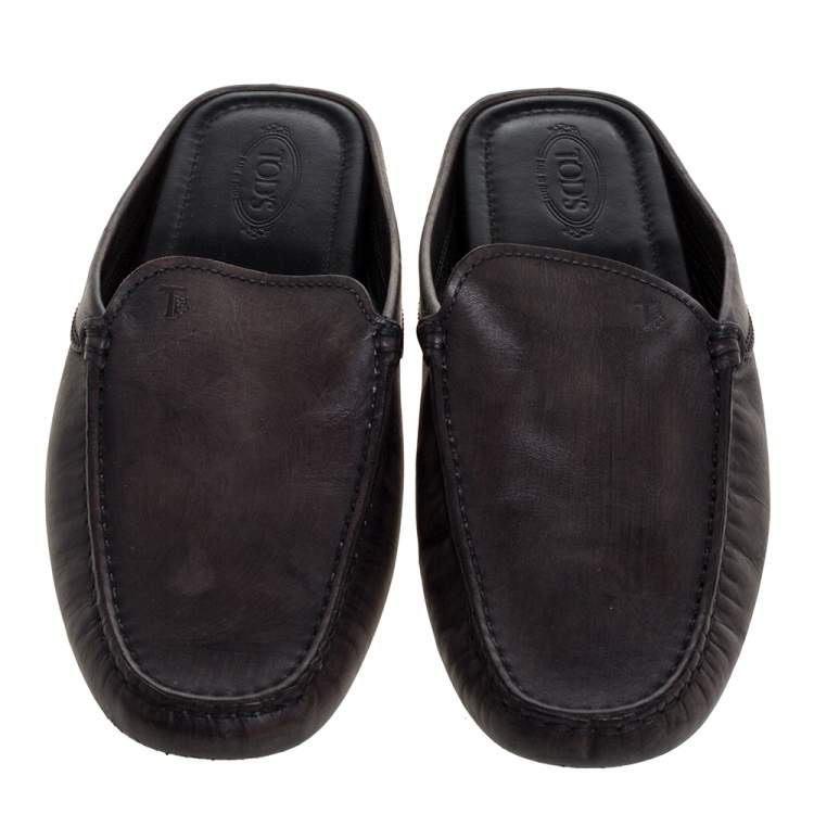 Pre Owned Tod's Black Leather Flat Loafer Mules Size 40