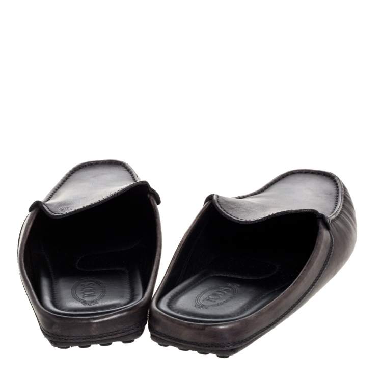 Pre Owned Tod's Black Leather Flat Loafer Mules Size 40