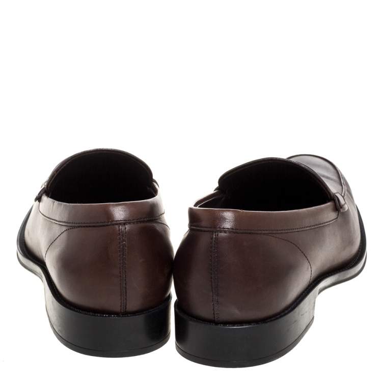 Pre Owned Tod's Brown Leather Penny Slip On Loafers Size 44.5 
