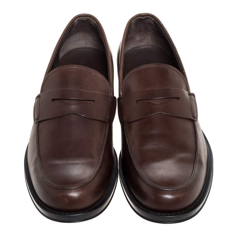 Pre Owned Tod's Brown Leather Penny Slip On Loafers Size 44.5 
