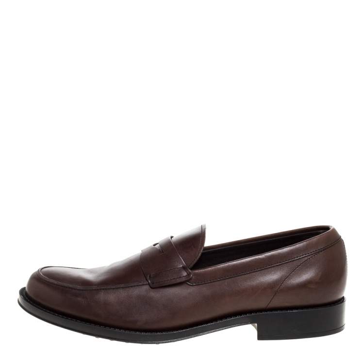 Pre Owned Tod's Brown Leather Penny Slip On Loafers Size 44.5 