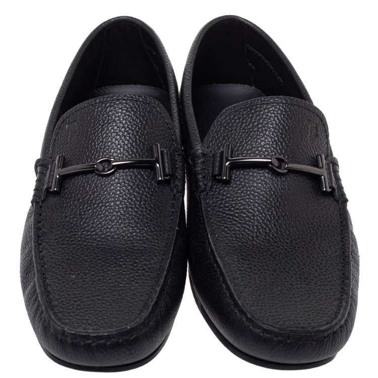 Pre Owned Tod's Navy Blue Leather Double T Slip On Loafers Size 40