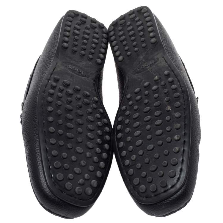 Pre Owned Tod's Navy Blue Leather Double T Slip On Loafers Size 40