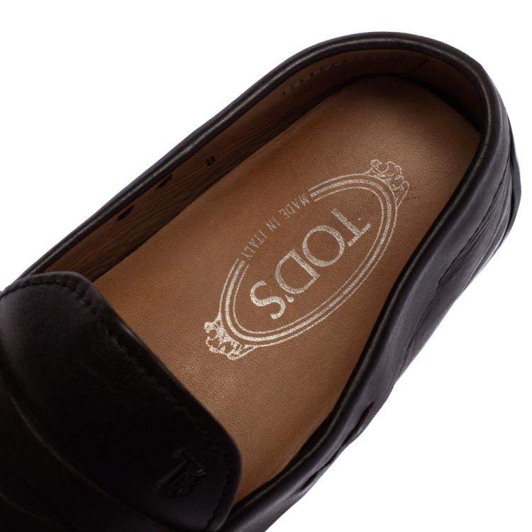 Pre Owned Tod's Dark Brown Leather Driving Penny Loafers Size 42