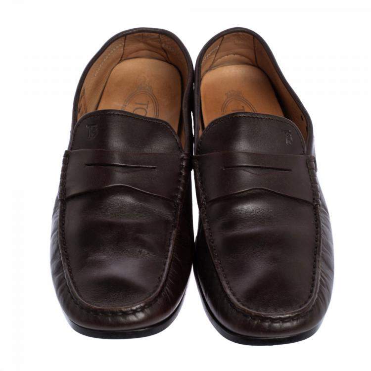 Pre Owned Tod's Dark Brown Leather Driving Penny Loafers Size 42
