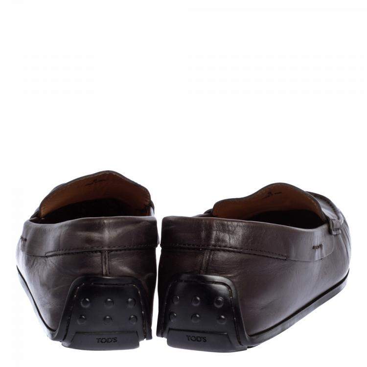 Pre Owned Tod's Dark Brown Leather Driving Penny Loafers Size 42