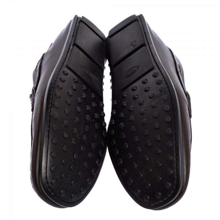 Pre Owned Tod's Dark Brown Leather Driving Penny Loafers Size 42