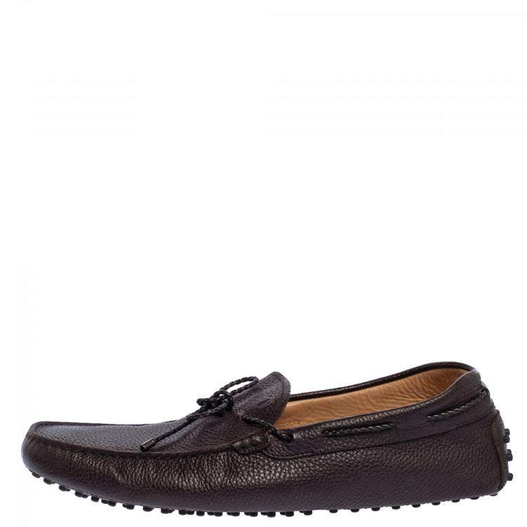 Pre Owned Tod's Dark Brown Leather Bow Driver Loafers Size 47