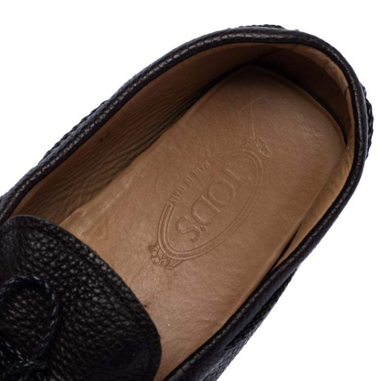 Pre Owned Tod's Dark Brown Leather Bow Driver Loafers Size 47
