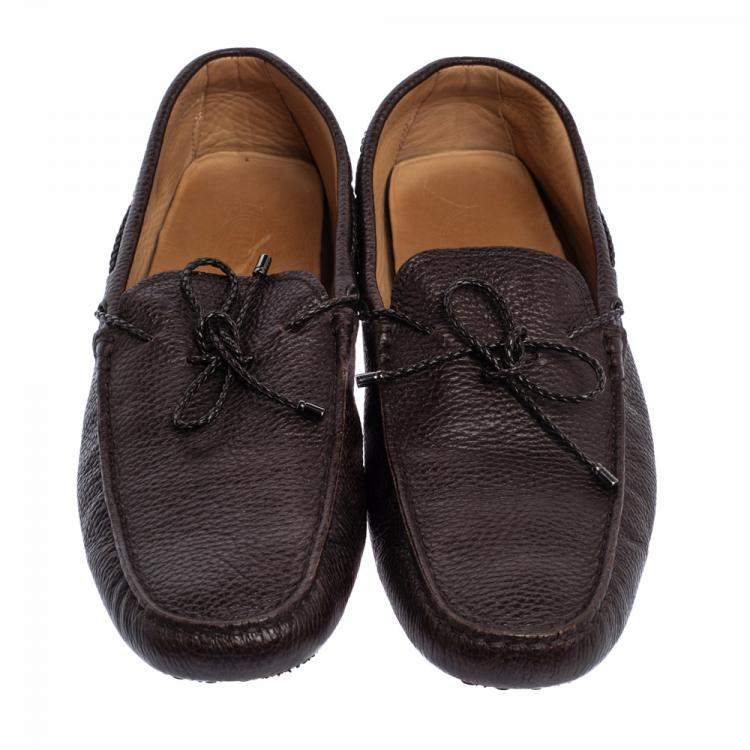 Pre Owned Tod's Dark Brown Leather Bow Driver Loafers Size 47