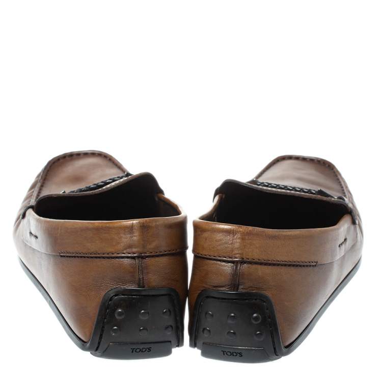 Pre Owned Tod's Dark Brown Leather Penny Loafers Size 42.5