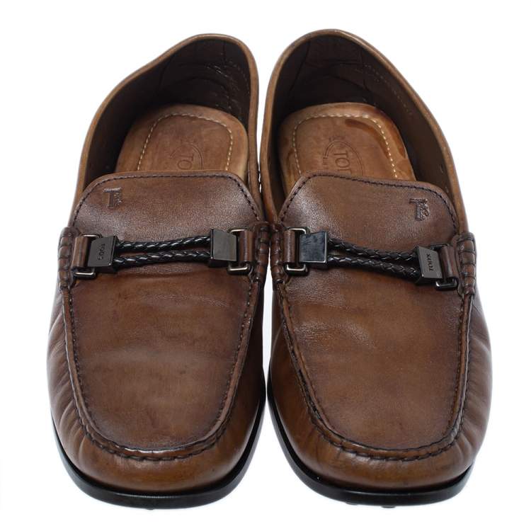 Pre Owned Tod's Dark Brown Leather Penny Loafers Size 42.5