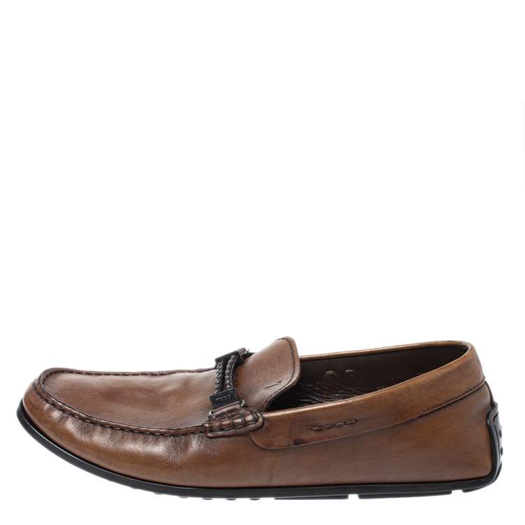 Pre Owned Tod's Dark Brown Leather Penny Loafers Size 42.5