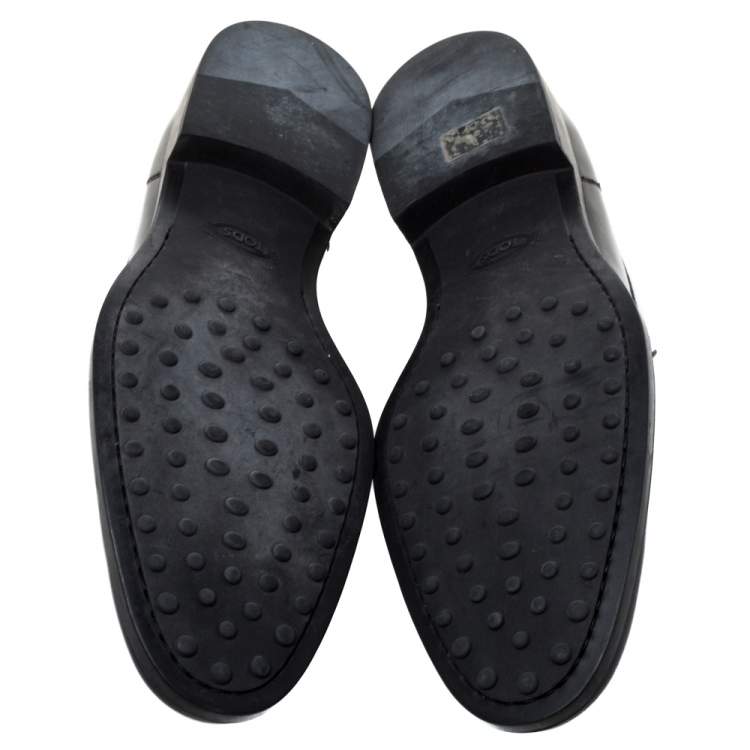 مملوكة مسبقًا Tod's Black Glossy Leather Beaded Horse Bit Slip On Loafers Size 43