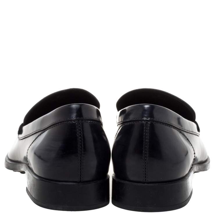 مملوكة مسبقًا Tod's Black Glossy Leather Beaded Horse Bit Slip On Loafers Size 43