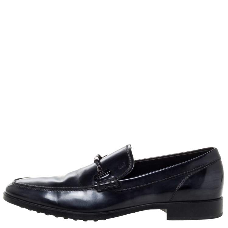 مملوكة مسبقًا Tod's Black Glossy Leather Beaded Horse Bit Slip On Loafers Size 43