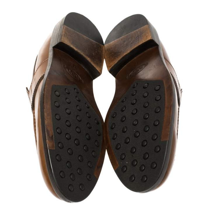Pre Owned Tod's Tan Leather Penny Slip On Loafers Size 41 