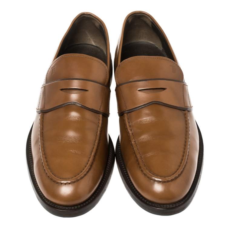 Pre Owned Tod's Tan Leather Penny Slip On Loafers Size 41 