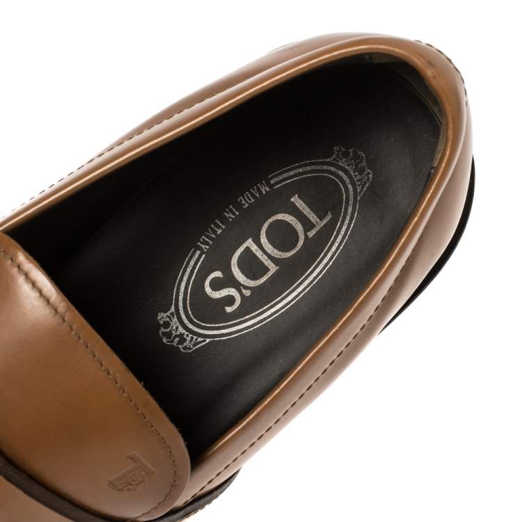 Pre Owned Tod's Tan Leather Penny Slip On Loafers Size 41 