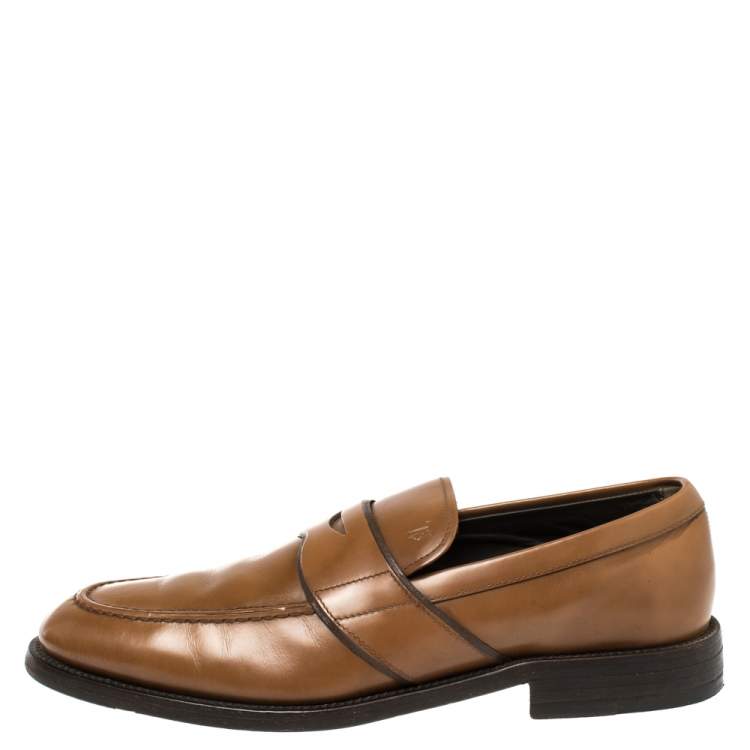 Pre Owned Tod's Tan Leather Penny Slip On Loafers Size 41 