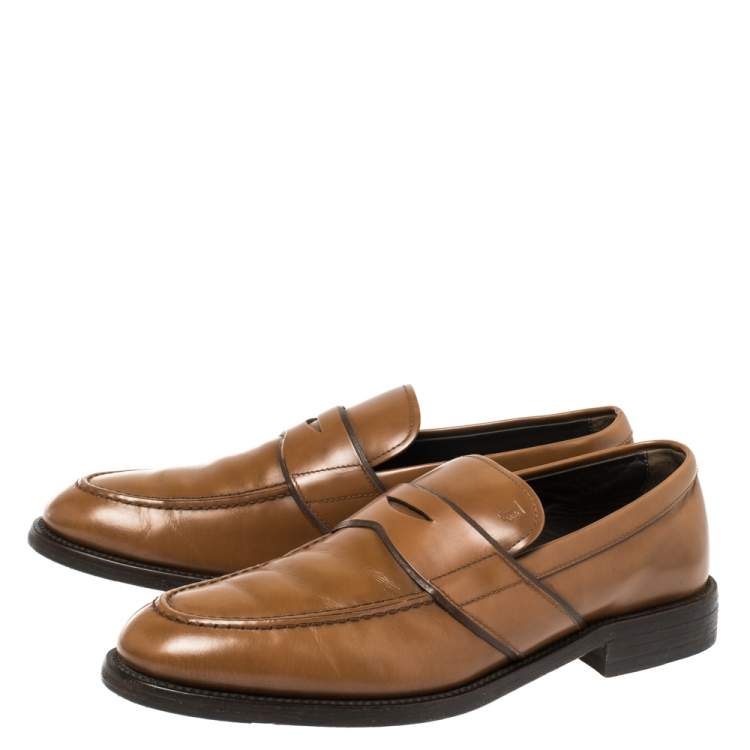 Pre Owned Tod's Tan Leather Penny Slip On Loafers Size 41 