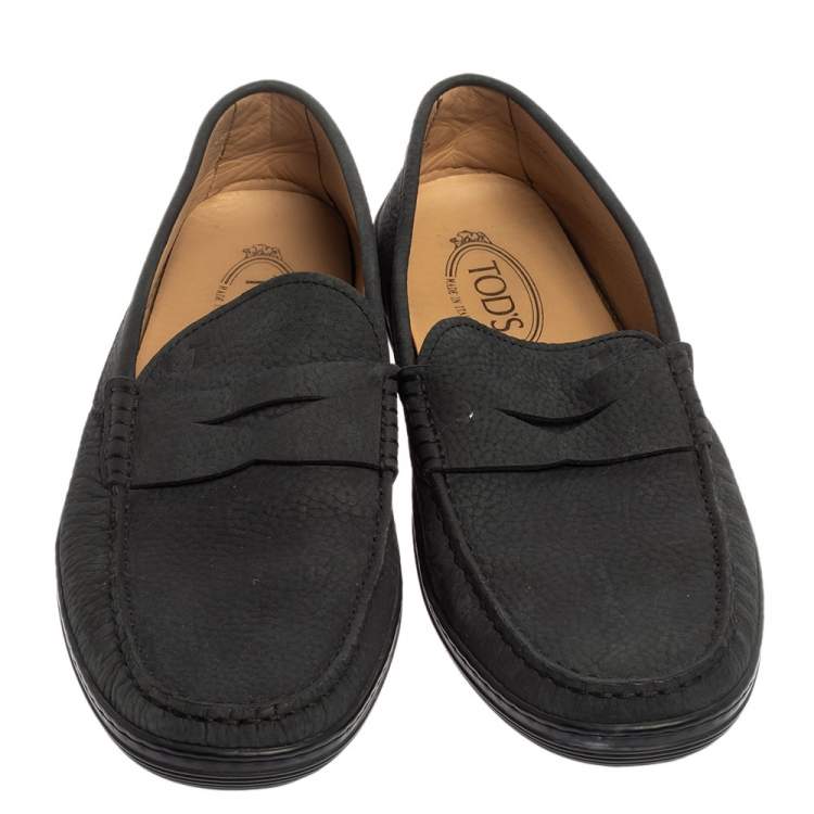 Pre Owned Tod's Black Nubuck Leather Penny Slip On Loafers Size 43