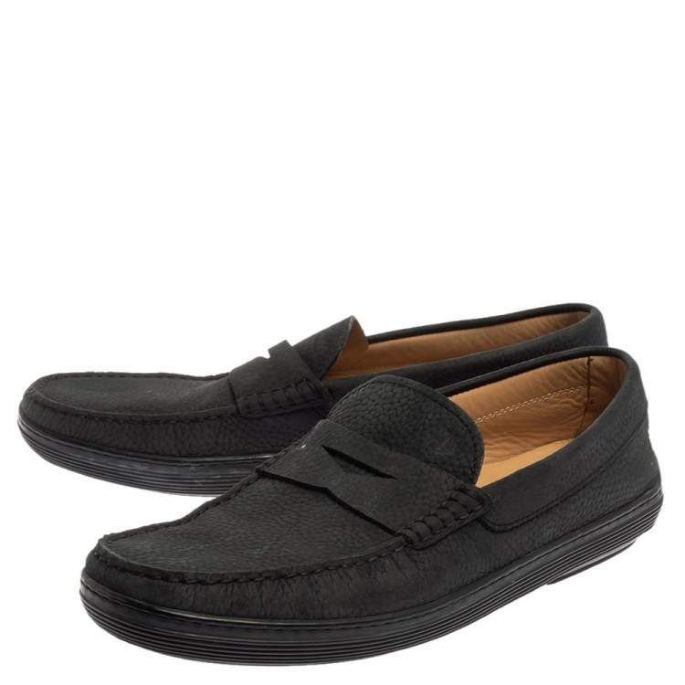 Pre Owned Tod's Black Nubuck Leather Penny Slip On Loafers Size 43