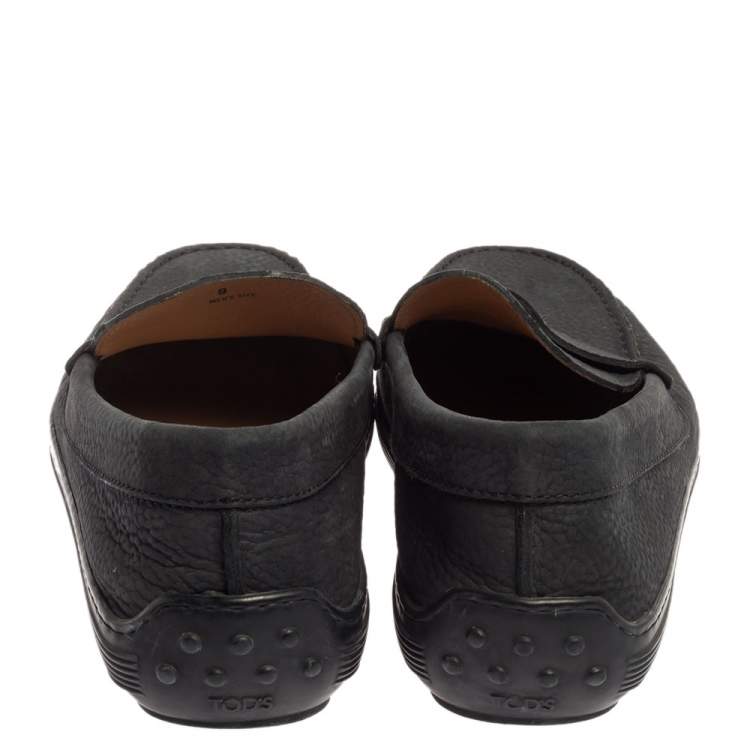 Pre Owned Tod's Black Nubuck Leather Penny Slip On Loafers Size 43