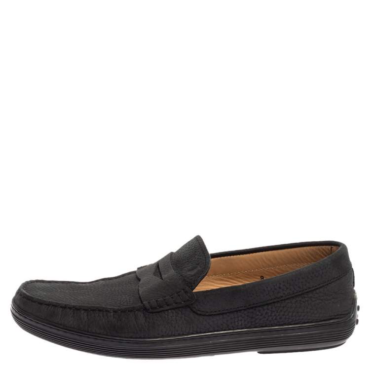 Pre Owned Tod's Black Nubuck Leather Penny Slip On Loafers Size 43