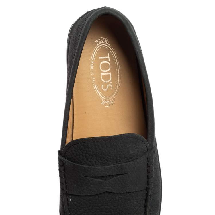 Pre Owned Tod's Black Nubuck Leather Penny Slip On Loafers Size 43