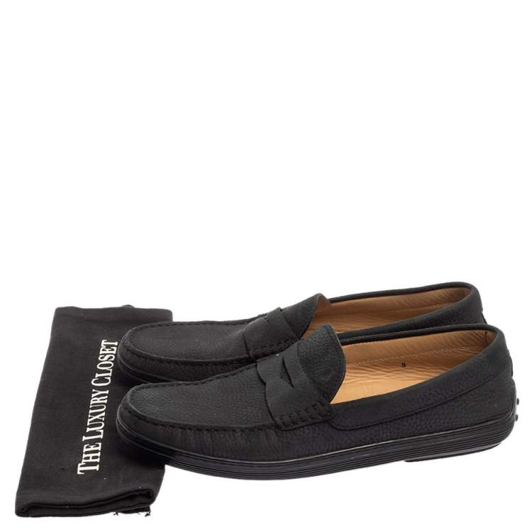 Pre Owned Tod's Black Nubuck Leather Penny Slip On Loafers Size 43