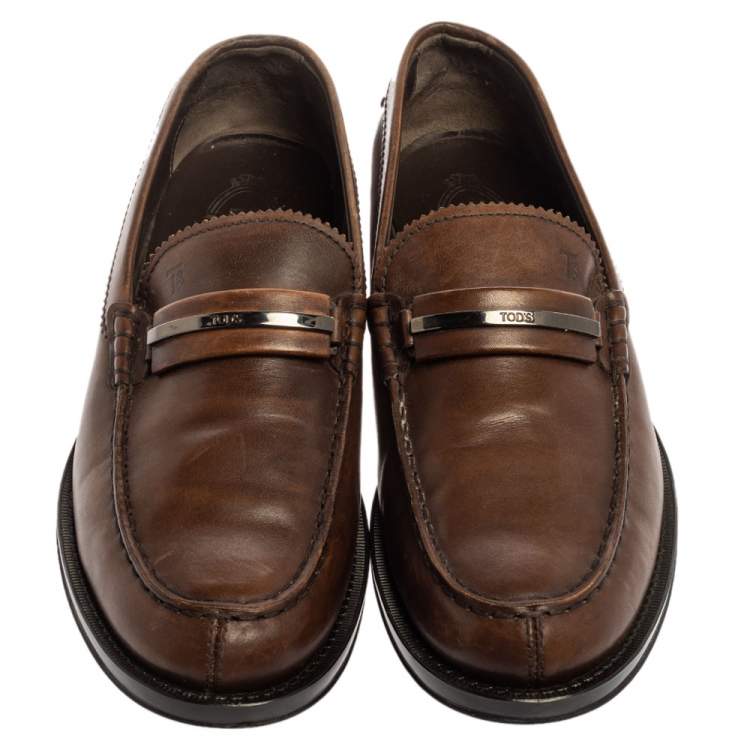 Pre Owned Tod's Brown Leather Slip on Loafers Size 41