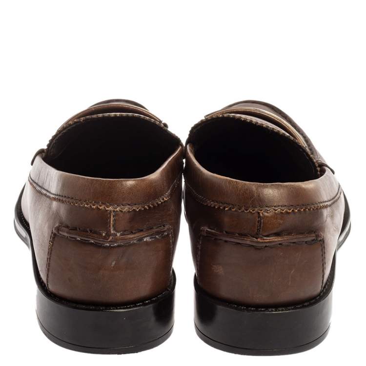 Pre Owned Tod's Brown Leather Slip on Loafers Size 41