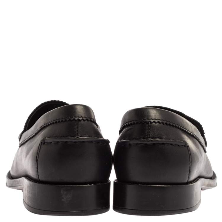 Pre Owned Tod's Black Leather Metal Bar Loafers Size 41.5