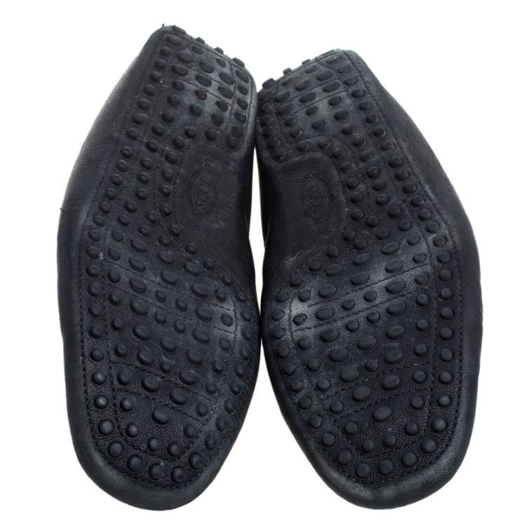 Pre Owned Tod's Black Leather Bow Slip On Loafers Size 43