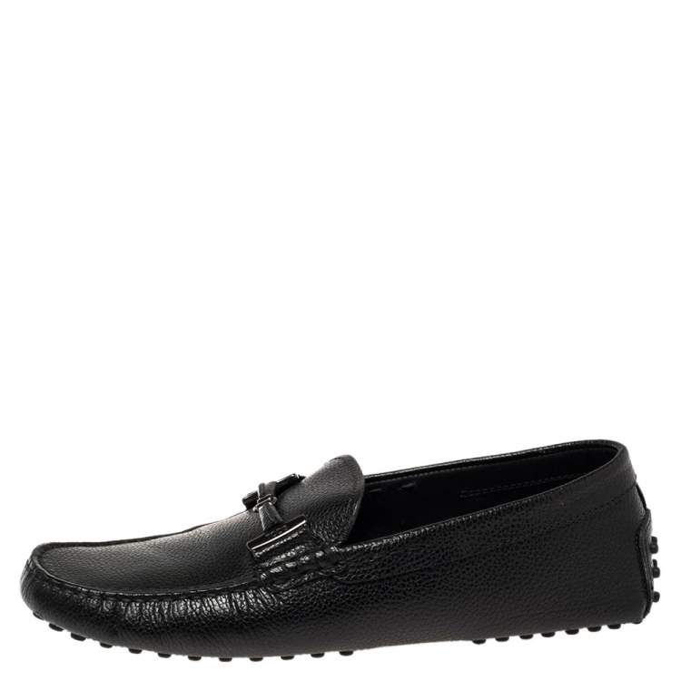 Pre Owned Tod's Black Leather Double T Slip On Loafers Size 41.5