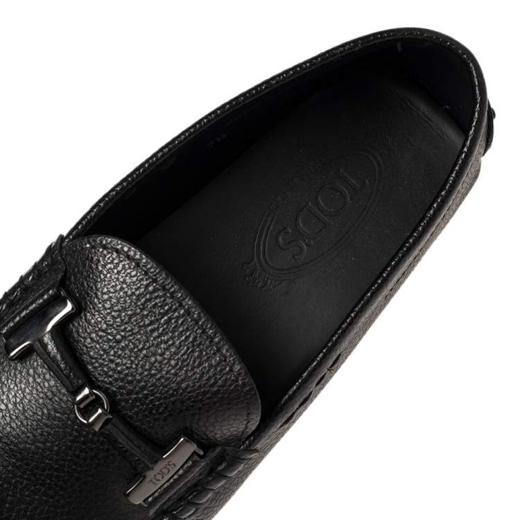 Pre Owned Tod's Black Leather Double T Slip On Loafers Size 41.5