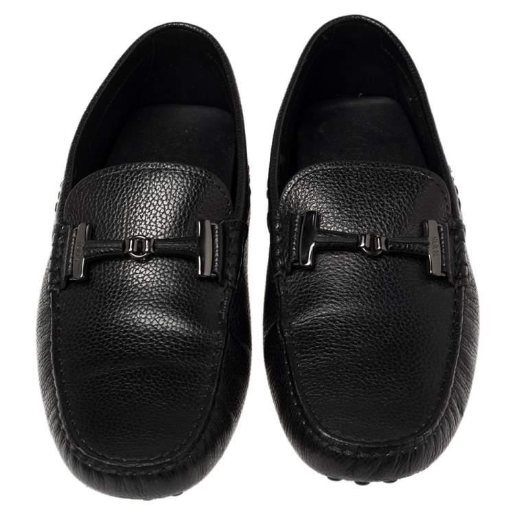 Pre Owned Tod's Black Leather Double T Slip On Loafers Size 41.5